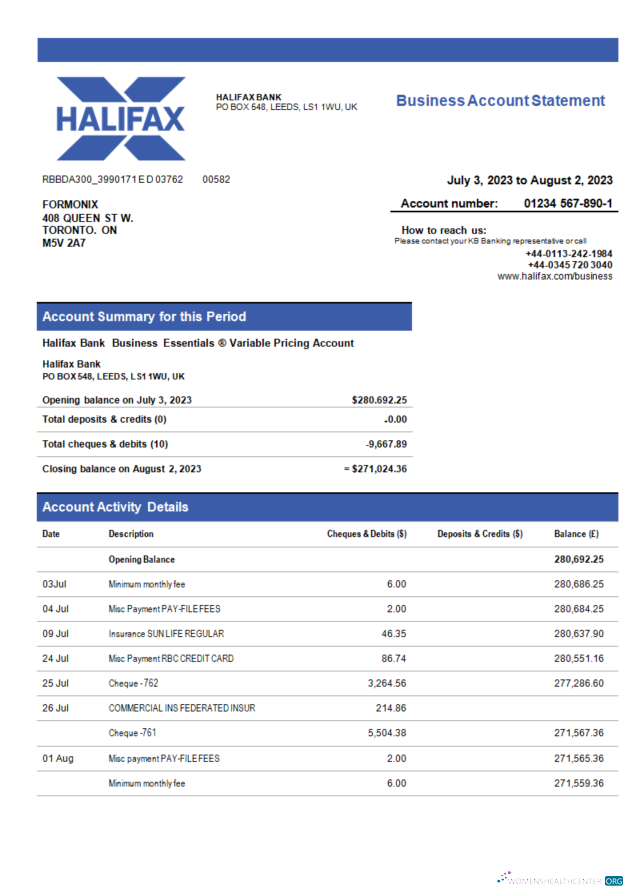 Download Halifax Bank organization statement Word and PDF template Photoshop template